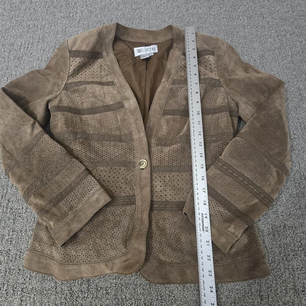 Worth 100% Leather Brown Suede Jacket Lace Detail Womens Size 6‎ Boho Western